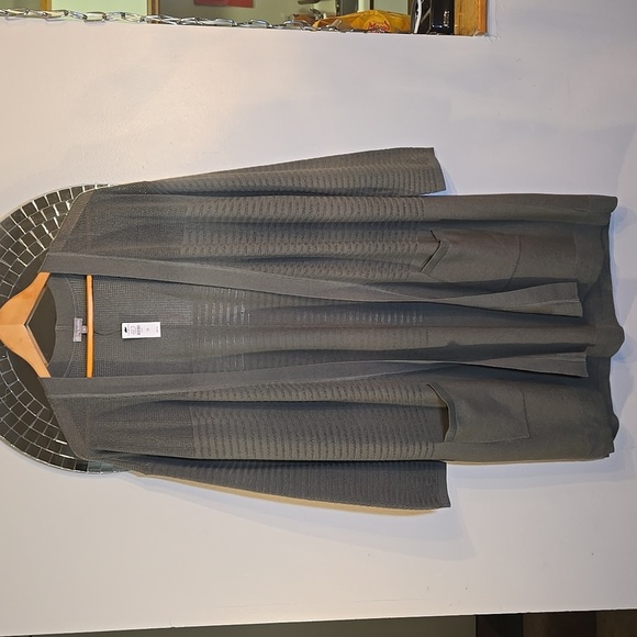 T by Talbots Cotton Mixed Stitch Open Front Duster Lightweight Pocket Cardigan - Picture 2 of 12